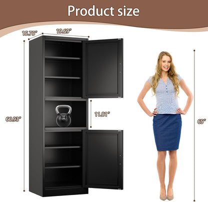 Kitchen Pantry Storage Cabinet,66.9" Tall Metal Storage Cabinet with 2 Door and 4 Adjustable Shelves.Freestanding Cupboard for Dining Room Living Room and Office.(Black)