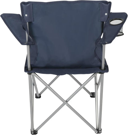 Quad Folding Camp Chair with Cup Holder, Dark Blue, Steel Frame, 250 lb Capacity, 32x19x32 Inches