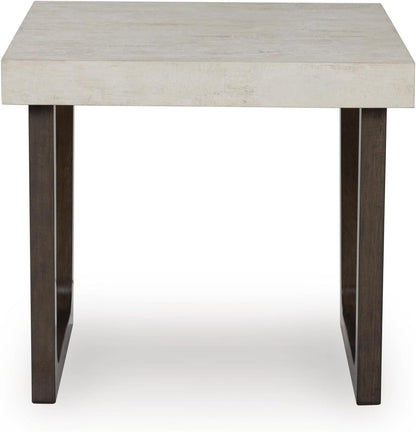 Signature Design by Ashley Westenfort 2-Piece Square Coffee Table Set | Square coffee table and end table sets with light gray faux cement melamine laminate tops, Dark espresso brown hardwood legs