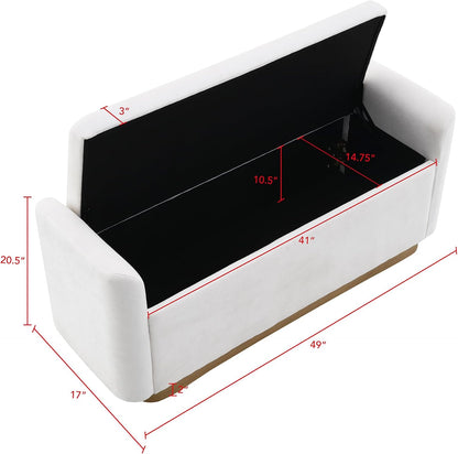KEIKI 49" Storage Ottoman Bench with Safety Hinge, Ottoman with Storage, End of Bed Bench for Bedroom, Living Room, Entryway, Holds up to 350 lb, Beige