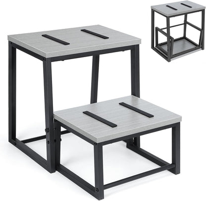 LIANTRAL 2 Step Stool for Adults, 2 in1 Foot Stool for High Bed, Kitchen,RV | Heavy Duty, Non-Slip, Steel Frame & Wooden Steps, 500lbs Load Capacity, Gray