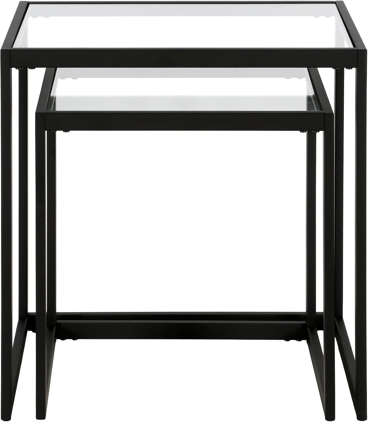 Henn&Hart Rectangular Nested Side Table in Blackened Bronze, Table for Living Room, Bedroom | Nested set of two tables with glass tops and a sleek metal frame for displaying in living rooms, offices, or family rooms