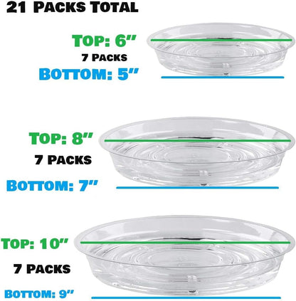 21 Pack Clear Plastic Plant Saucer Drip Trays (6 inch /8 inch /10 inch) Plant Plate Dish for Indoor Flower Pots and Planters, Bulk