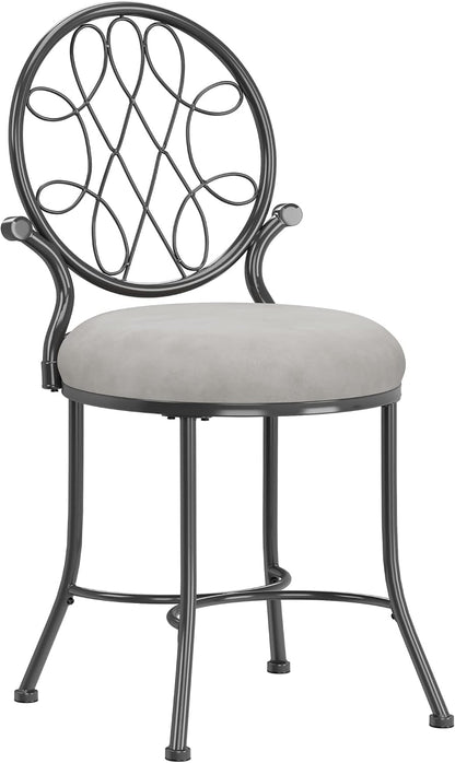 Hillsdale O'Malley Vanity Stool with Spiral Pattern Design, Metallic Gray Fabric