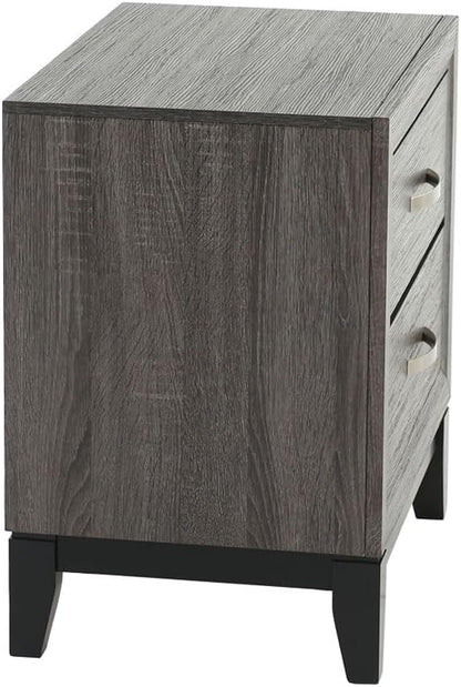 Two-Tone Nightstand with 2 Drawers, Foil Grey and Black,for Small Spaces