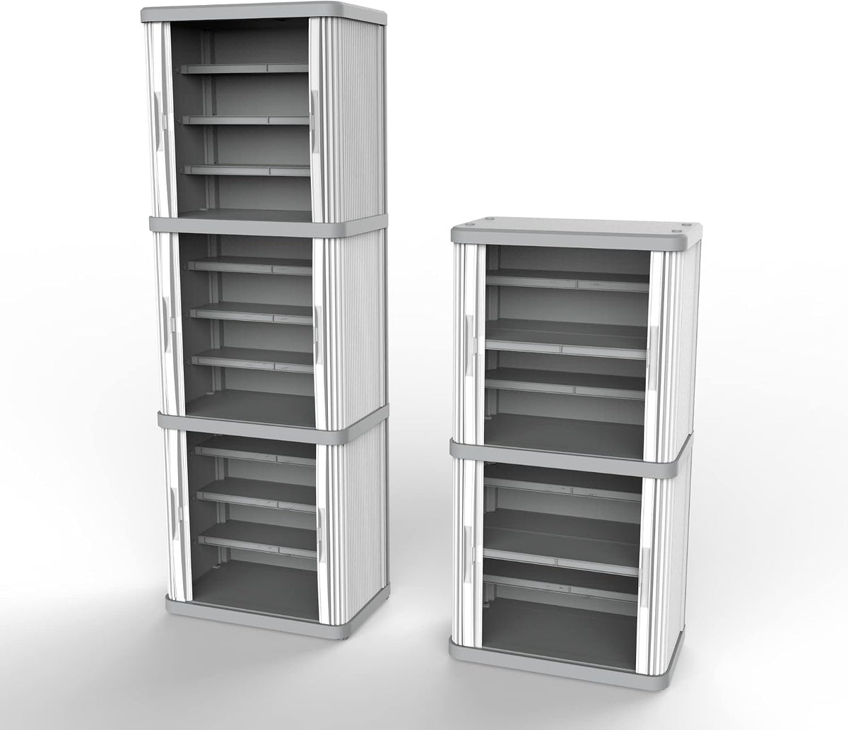 Terry, Rolling Space Cab 2, Indoor and Outdoor 2-Compartment Cabinet with Two Sliding Doors, 2 Adjustable Internal Shelves, Grey, in Recycled Plastic, Dimensions: 59x36x115 cm