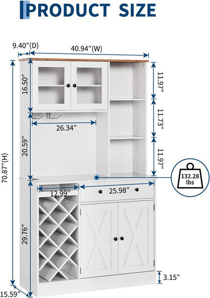 Takywep Contemporary Upright Storage Cabinet with Wine Bottle Rack | Built-in Outlet & Spacious Shelves – Multi-Functional Sideboard Credenza for Dining Area, Living Room, or Home Bar Setup