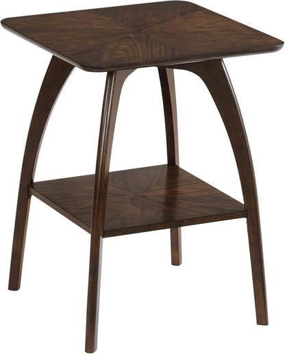 Sandstone Home LAX Mid-Century Modern Square End Table with Starburst Top – 18” Accent Table with Shelf, Rich Espresso Brown Finish, Retro Side Table or Nightstand for Living Room or Bedroom
