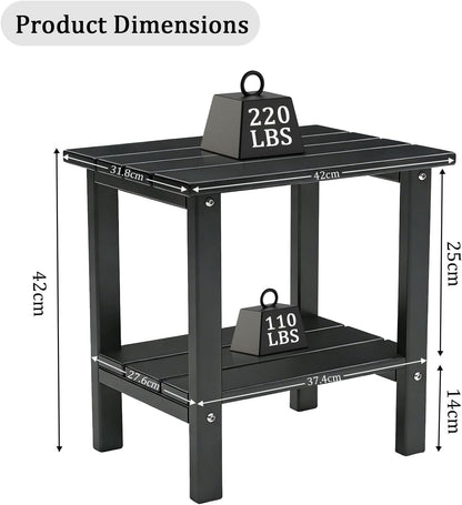 OTSUN Adirondack Outdoor Side Table, 16" HDPE Patio Side Table with Shelf, Weather Resistant Easy Maintenance for Backyard Pool Porch Garden & Lawn