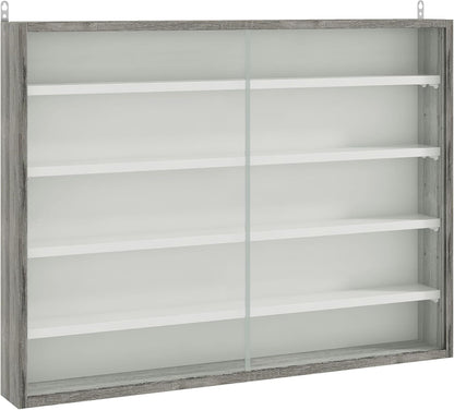 HOMCOM 5-Storey Wall Shelf Display Cabinet, Shot Glass Display Case, Glass Curio Cabinet with 2 Glass Doors and 4 Adjustable Shelves, Grey and White
