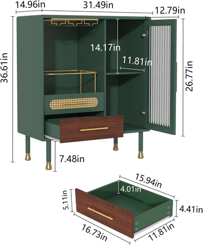 ARTPOWER Modern Coffee Bar Cabinet with Pull-Out Wine Storage, Green | Bar Cart with Wine Glass Rack and Drawers, Liquor Cabinet for Kitchen, Dining Room, Living Room
