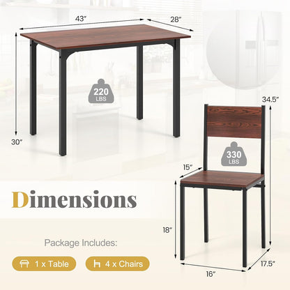 Giantex Dining Table Set for 4, 5-Piece Modern Kitchen Table and Chairs with Metal Frame & Adjustable Foot Pads, Space Saving Wood Dinette Set for Small Space, Breakfast Nook, Apartment (Walnut)