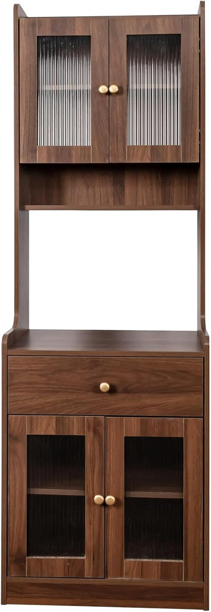 LUMISOL Modern Kitchen Pantry Cabinet with 2 Cabinets & Shelves for Dining Room, 70.87" Tall Cupboard Cabinet with Doors and Drawer, Kitchen Hutch with Microwave Stand for Living Room, Walnut