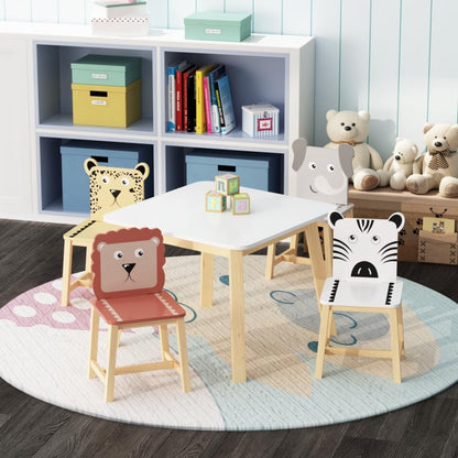 Virubi 5 PCS Wood Activity Table & Chair Set for Kids Ages 2-6 - Wooden Drawing Play Table W/ 2 Animal Chairs for Nursery, Kindergarten, Home (Colorful(5PCS))