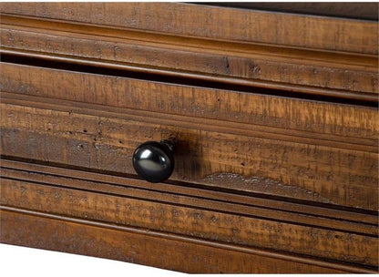 BOWERY HILL Traditional Rectangular End Table, Toasted Nutmeg Finish, 24" H x 20" W x 26" D, Solid Wood with 1 Drawer and Fixed Bottom Shelf, Aged Bronze Hardware, Living Room or Bedroom Side Table