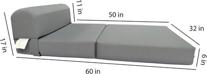 D&D Futon Furniture Sleeper Chair Folding Bed, Studio Sofa Guest Folded Mattress, High Density Foam (70 x 32 x 6, Gray)