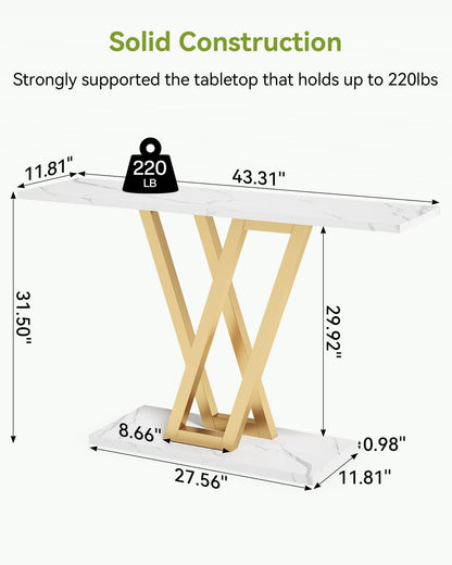 LITTLE TREE Console Table Hallway Table for Entryway 43 Inch Sofa Table Entryway Tables for Living Room, White & Gold