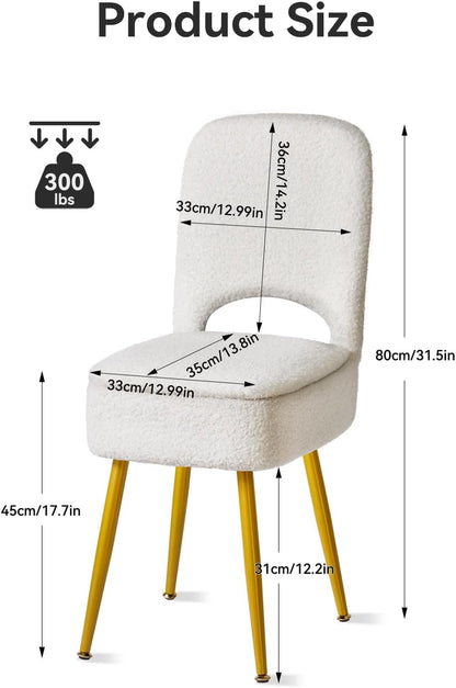 IBUYKE Small Storage Vanity Stool with Folding Backrest, 12.99" x 13.78" x 31.5" Square Teddy Velvet Ottoman, Makeup Chair for Living Room, 4 Metal Legs with Anti-Slip Feet, White WBD027W