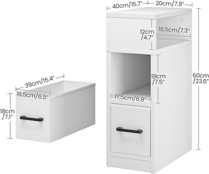 CHOEZON Narrow Side Table, 7.9" Small Nightstand with Drawer, Skinny Bedside Table, for Small Spaces, Flexible Open Compartment, for Bedroom, Living Room, White MBZ11WB