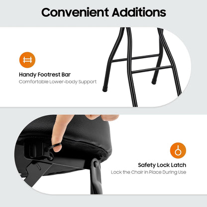 2 PCS Folding Bar Stool with Back, Tall Foldable Stool, Portable Stools Counter Height Foldable Stools Chairs Collapsible Stool for Kitchen Bar Shop Cafe ﻿ (Black)