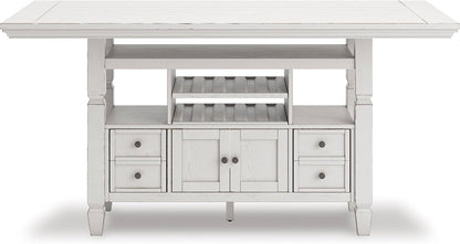 Signature Design By Ashley Robbinsdale 72-Inch Counter Height Dining Table with Kitchen Island Storage, Rubberwood Solids, Ash Veneer and MDF Substrates, Antique White