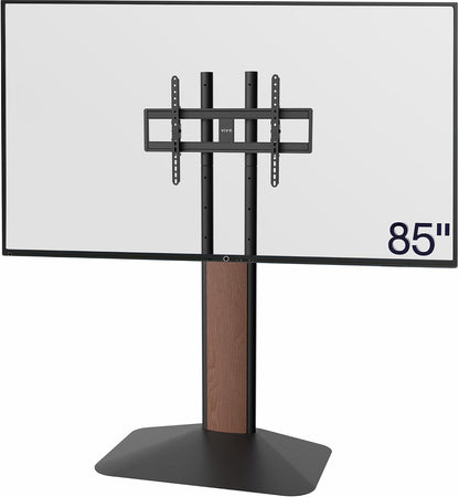 VIVO Dual-Column TV Floor Stand for 32” to 85” Screens with Heavy Duty Base, Tilting Mount with 5 Set Height Adjustments, Black and Dark Walnut, STAND-TV85JS