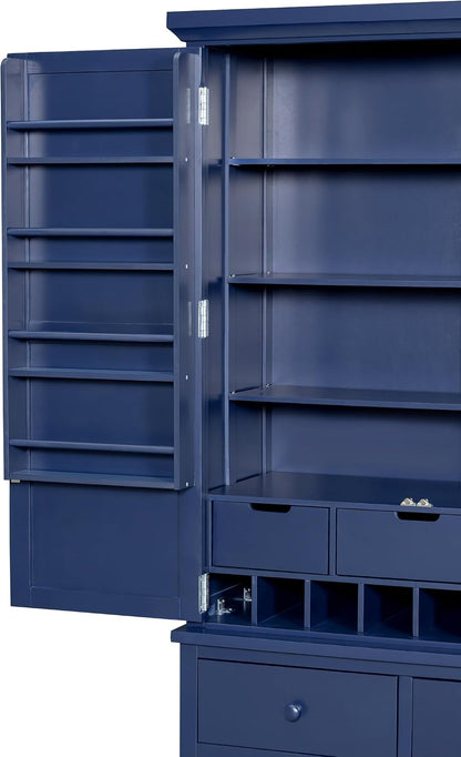 SOFTSEA 71” Kitchen Pantry with with 7 Drawers, 3 Adjustable Shelves, 8 Door Rack, Wood Storage Cupboard for Kitchen, Living Room, Blue