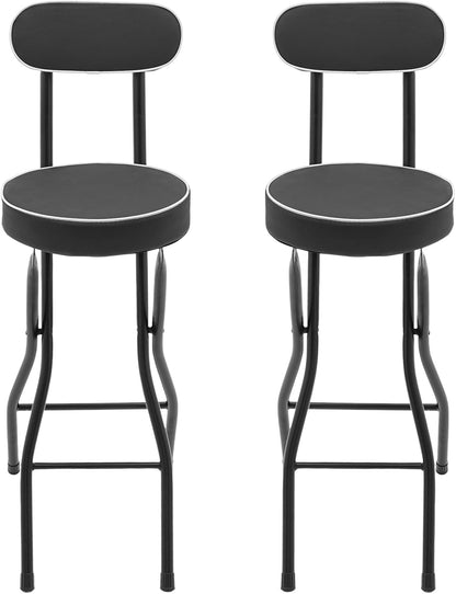 2PCS Folding Bar Stool with Backrest,25.6 in Tall Cushioned Leather Padded Portable Stools,Collapsible Counter Height Chairs for Restaurant Bar (Black)