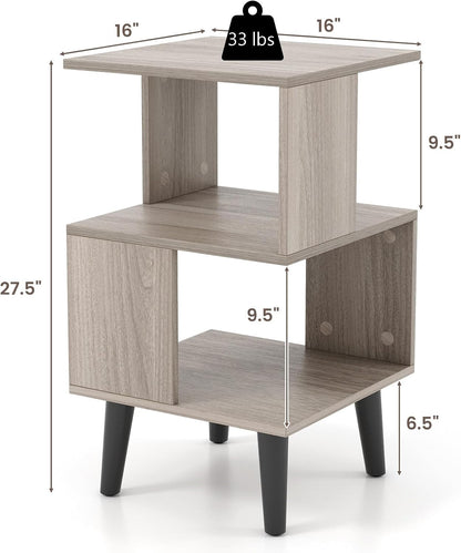 Giantex End Table, Wood Nightstand with Legs, Accent Sofa Side Table Open Storage Shelves, Small Bookcase for for Living Room Bedroom Study Room (Light Grey)