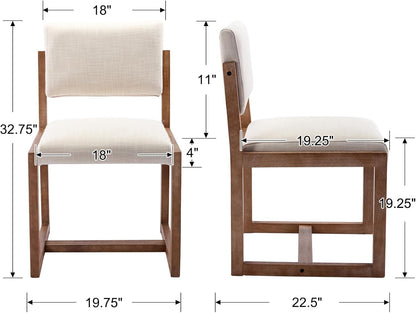 DUOMAY Mid-Century Linen Dining Chairs Set of 2, Beige | Modern Upholstered Seat With Sturdy Wood Legs Comfortable Side Chairs For Kitchen Dining Room And Living Area
