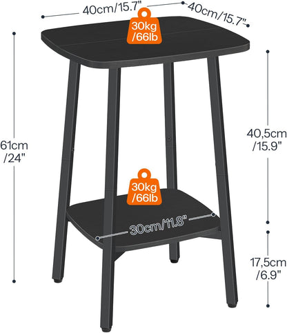 HOOBRO 2-Tier Square Side Table, Small Sofa End Table, Modern Nightstand with Storage Shelves for Small Spaces, Living Room Bedroom Accent Table, 15.7" L x 15.7" W x 24" H, Black BB181BZ01