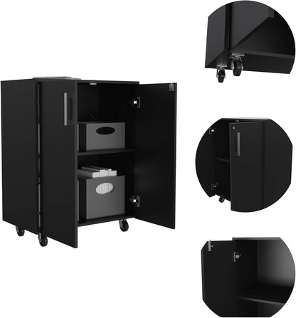 Storage Cabinet Lions, Double Door and Casters, Black Wengue Finish