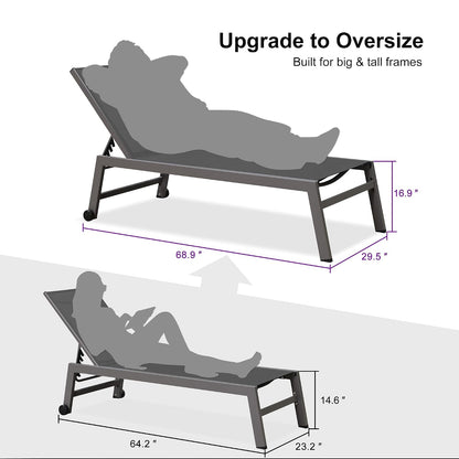 PURPLE LEAF Patio Chaise Lounge Set for 2, Oversize Seat, Grey | Reinforced aluminum frame with angled legs supports up to 320 lbs, providing solid stability without sagging or rocking