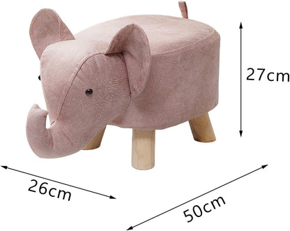 Animal Footstool Elephant Bench, Portable Shoes Changing Cute Storage, Wood Ottoman Stool Sofa Tea Stool for Decor, Bedroom, Living Rooms Indoor, Pink