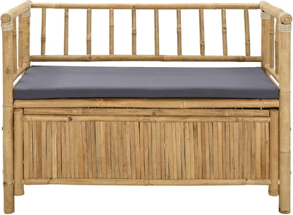 Natural Bamboo Garden Storage Bench 110x47x80 cm, Outdoor Patio Seat with Hidden Storage Compartment, Post Leg Design for Modern or Rustic Decor, Easy Assembly Required