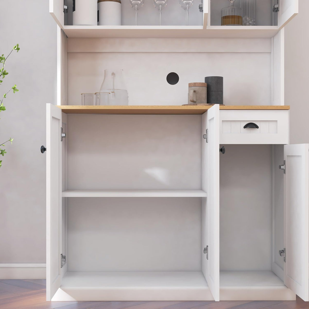 71'' Tall Kitchen Pantry Storage Cabinet with Storage, Kitchen Hutch Cabinets with Microwave Countertop, Kitchen Cupboard with Adjustable Shelves, Doors and Drawer (White A)