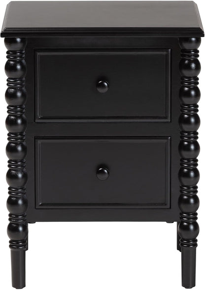 Baxton Studio Malinda Classic Black Wood 2-Drawer End Table with Spindle Legs