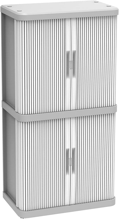 Terry, Rolling Space Cab 2, Indoor and Outdoor 2-Compartment Cabinet with Two Sliding Doors, 2 Adjustable Internal Shelves, Grey, in Recycled Plastic, Dimensions: 59x36x115 cm