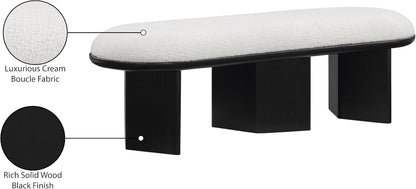 Meridian Furniture 22005Cream Wilshire Collection Art Deco Bench with Luxurious Cream Boucle Fabric and Rich Solid Wood with Black Finish, 57.5" W x 20" D x 18" H, Cream