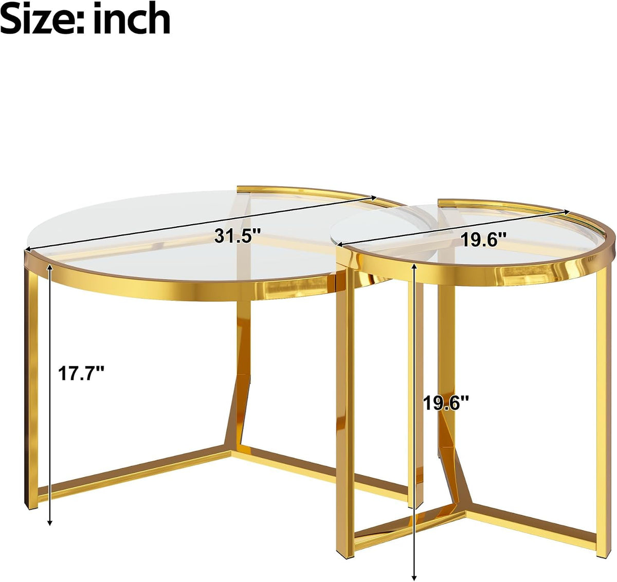 Round Nesting Coffee Table Set of 2 with Gold Frame & Mirrored Top, Black | Modern Circular Cocktail Tables with Tempered Glass, Space-Saving for Living Room & Apartment