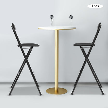 Folding Bar Stool with Back, 1 Pcs 27.6 Inch Tall Foldable Stool Chair Portable High Folding Bar Chair Counter Height Seat Leather Padded for Kitchen Shop Cafe Dining Room