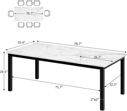 Garvee 79 Inch Dining Table for 6, Farmhouse Wooden Kitchen Tables for Family, Rectangular Industrial Style Dining Room Table with Sturdy Metal Frame, Long Desk for Restaurant, Kitchen, White&Black