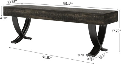Tribesigns Entryway Shoe Bench, 55-Inch Wooden Shoe Bench with Metal X-Shaped Legs, Industrial Long End of Bed Stool with Seating for Living Room, Bedroom, Hallway, Porch (Oak & Black)
