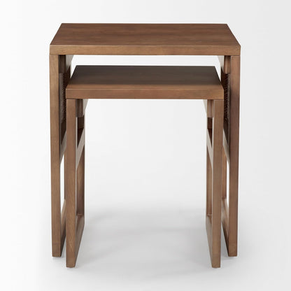 Mercana Grier Set of 2 Medium Brown Solid Wood w/Cane Nesting Accent Tables