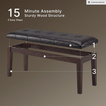 Signature Design by Ashley Haddigan 1-Piece Dining Bench, Faux Leather | Classic button tufted seat, Wood and engineered wood frame, 18.75 in seat height, 2-person capacity, Dark brown finish
