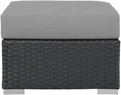 Bowery Hill Outdoor Patio Ottoman, 25 x 25 x 17.5 in, Synthetic Rattan Weave and Powder-Coated Aluminum, Canvas Gray Finish, Water and UV Resistant, Machine Washable Cushions, Backyard or Poolside Use