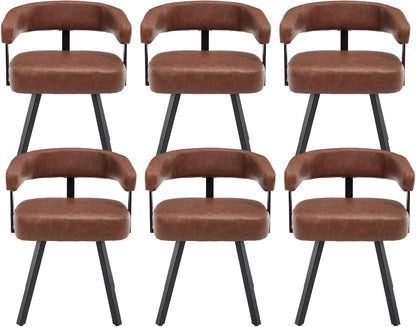 Shunzhi Brown Upholstered Leather Dining Chairs Set of 6 Modern Barrel Dining Room Chairs Comfy Kitchen Chairs Armless PU Side Chair with Curved Back for Living Room/Restaurant