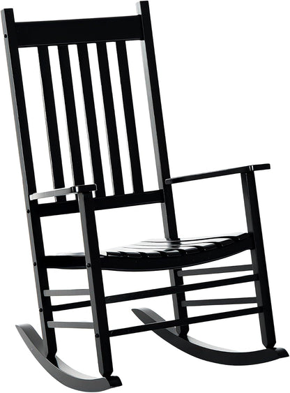 Outsunny Outdoor Rocking Chair High Density Wooden Rockers Black | Patio Rocking Chair, Smooth Curves, for Lawn Garden Porch, Supports Up to 350lbs