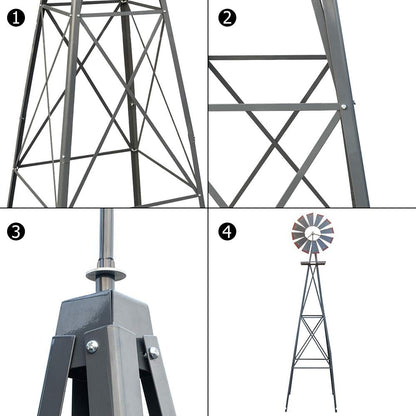Garden Windmill for Yard Decor, 8 ft Tall Metal Windmill with Spinning Blades, Weather-Resistant Outdoor Windmill for Lawn, Farmhouse, Rustic & Farm Decor, Grey