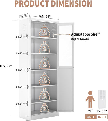 34.6" White Metal Pantry Cabinet with Adjustable Shelves, Freestanding Kitchen Storage Cabinet with Magnetic Doors, for Small Kitchen Dining Room Apartment, 27.6x13.8x34.6 Inches